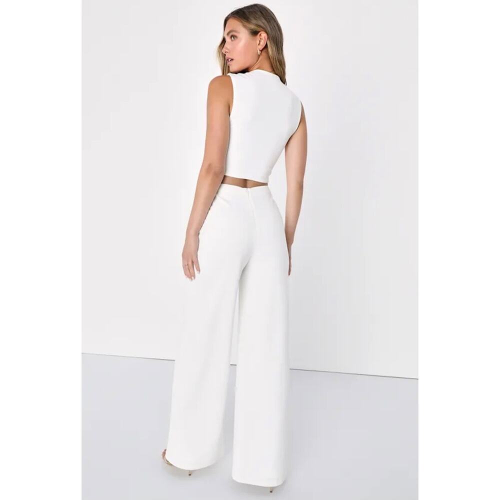 Lulus Enticing Endeavors White Two-Piece Jumpsuit - Wide Leg Bridal Set Size M - Picture 3 of 16